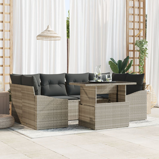 7 Piece Garden Sofa Set with Cushions Light Grey Poly Rattan