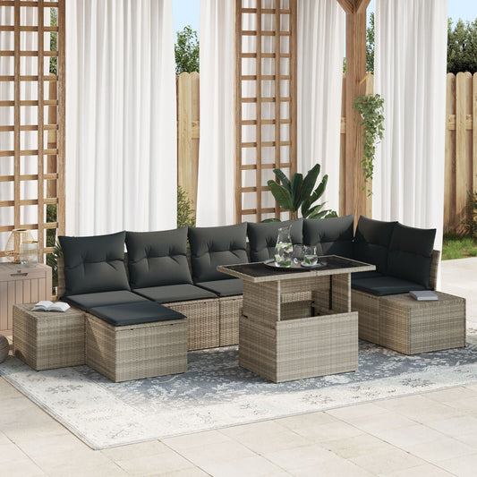 8 Piece Garden Sofa Set with Cushions Light Grey Poly Rattan