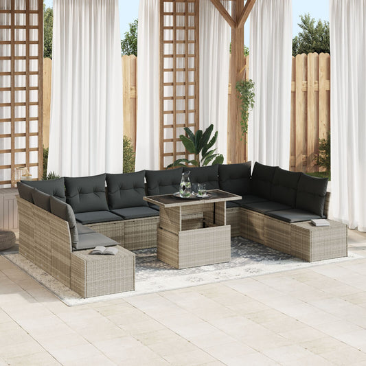 11 Piece Garden Sofa Set with Cushions Light Grey Poly Rattan
