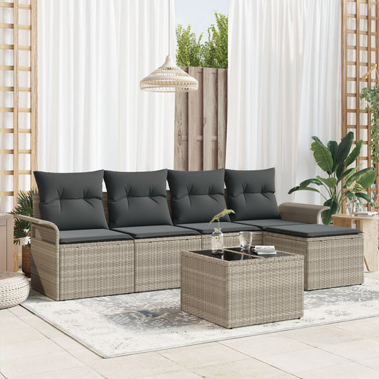 6 Piece Garden Sofa Set with Cushions Grey Poly Rattan, vidaXL 2-Seater Garden Sofa with Storage&Cushions Light Grey Poly Rattan