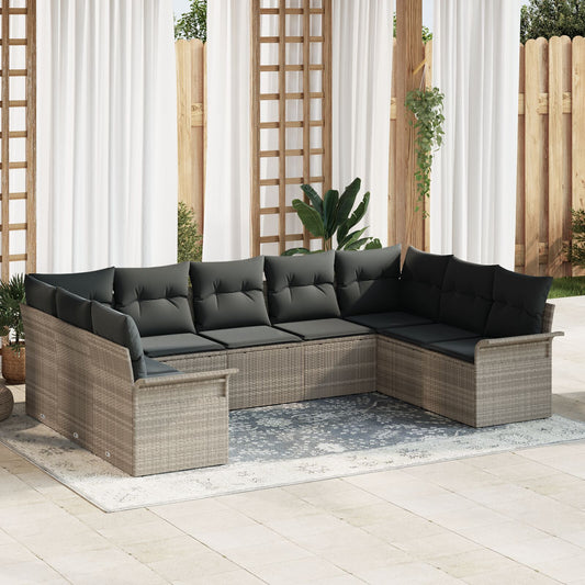 9 Piece Garden Sofa Set with Cushions Light Grey Poly Rattan, vidaXL 2-Seater Garden Sofa with Storage & Cushions Light Grey Poly Rattan