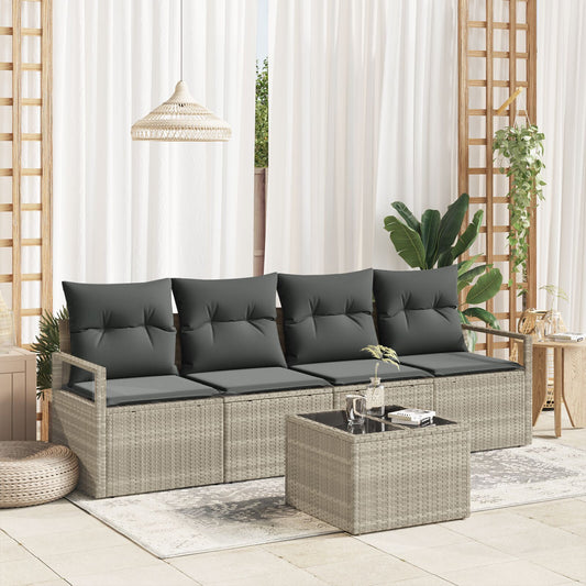 5 Piece Garden Sofa Set with Cushions Light Grey Poly Rattan, vidaXL 2-Seater Garden Sofa with Storage & Cushions Grey Poly Rattan