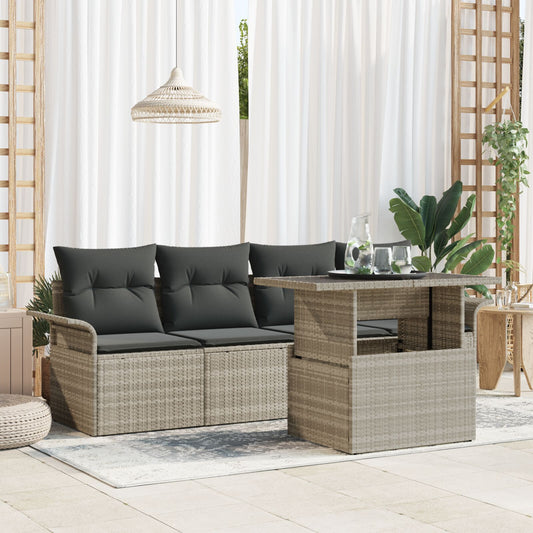 5 Piece Garden Sofa Set with Cushions Light Grey Poly Rattan, vidaXL 2-Seater Garden Sofa with Storage & Cushions Light Grey Poly Rattan