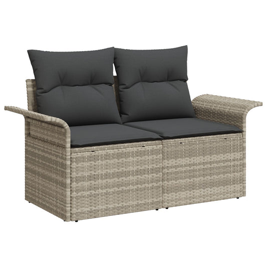 7 Piece Garden Sofa Set with Cushions Light Grey Poly Rattan, vidaXL 2-Seater Garden Sofa with Storage & Cushions Light Grey Poly Rattan