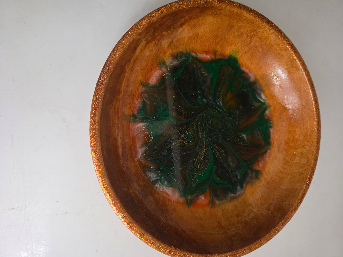 Decorative Wood Bowl Green & Gold | Home Décor Gift | Handmade Resin | AlyTrend Studio