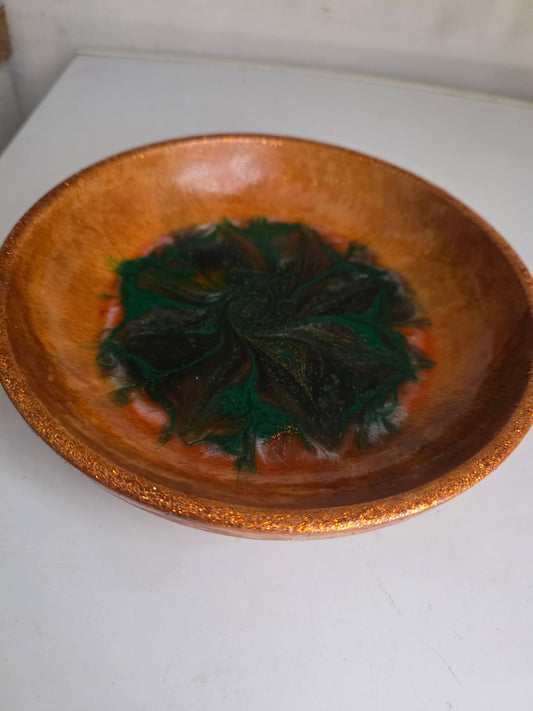 Decorative Wood Bowl Green & Gold | Home Décor Gift | Handmade Resin | AlyTrend Studio
