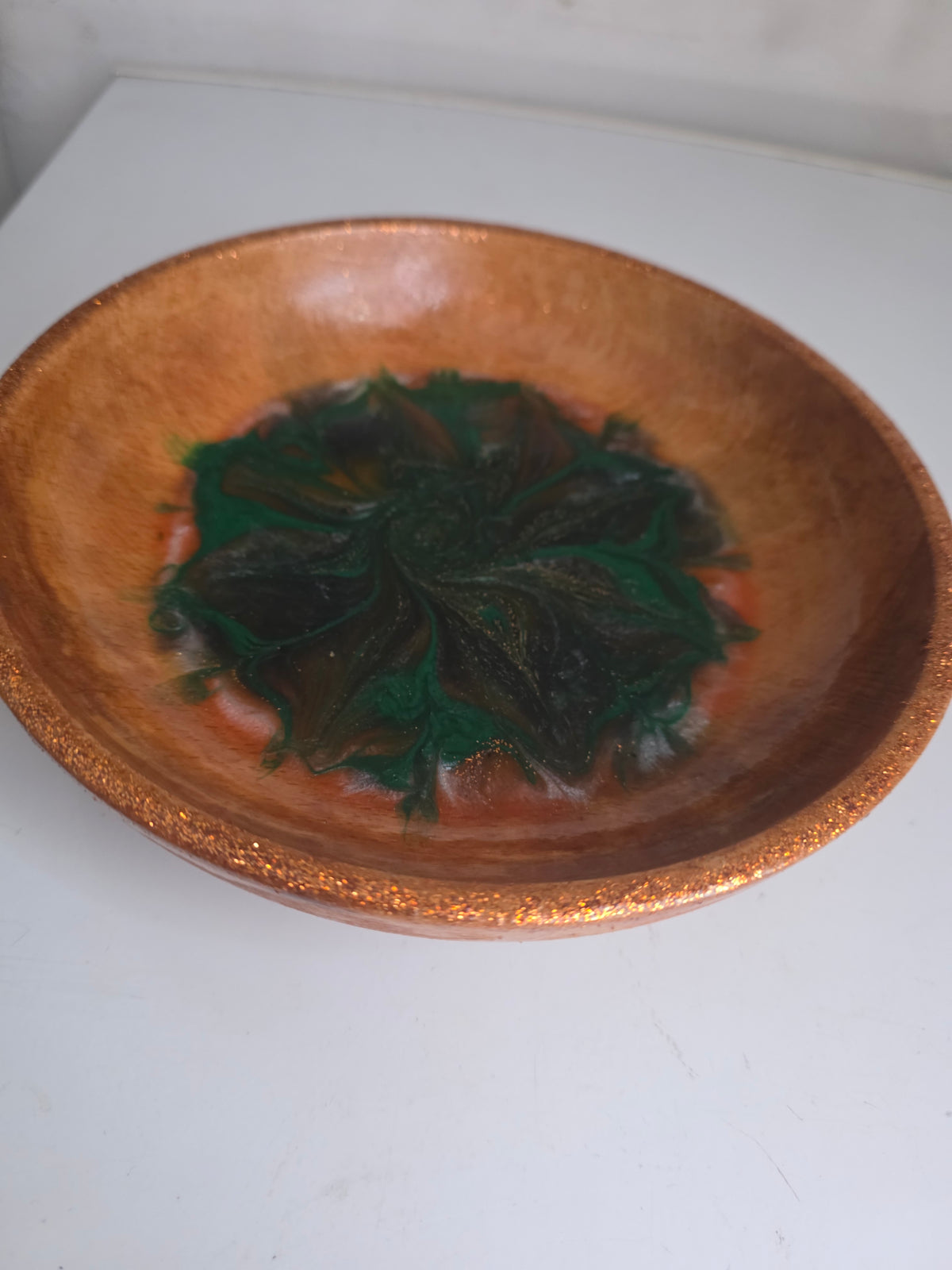 Decorative Wood Bowl Green & Gold | Home Décor Gift | Handmade Resin | AlyTrend Studio